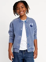 Loose Button-Front Bomber Jacket for Boys