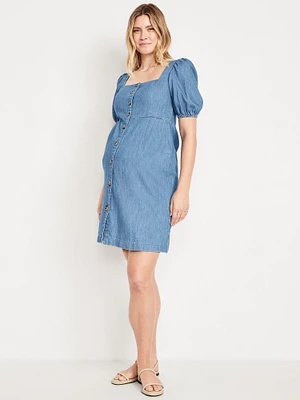 Maternity Puff-Sleeve Mini Dress