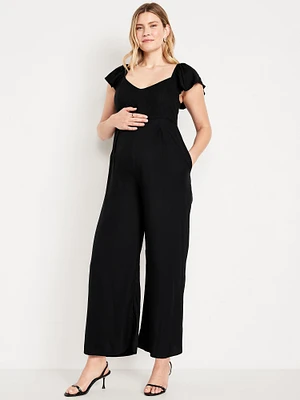 Maternity Flutter-Sleeve Crepe Jumpsuit