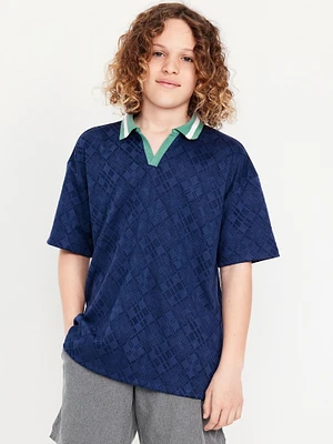 Short-Sleeve Textured-Knit Collared Shirt for Boys