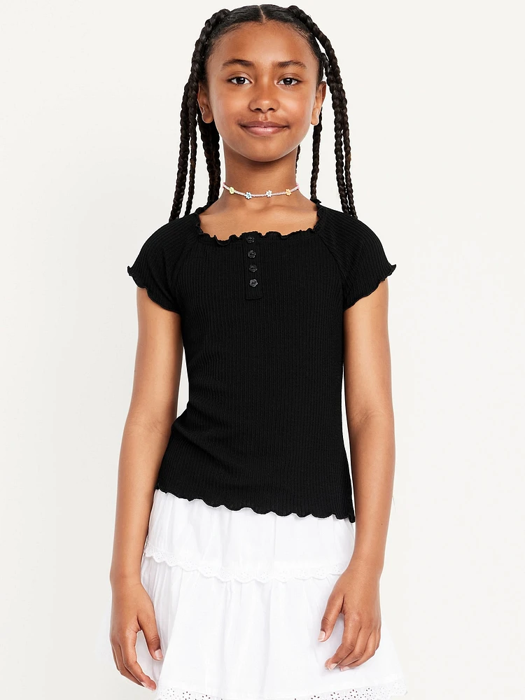 Fitted Short-Sleeve Lettuce-Edge Top for Girls