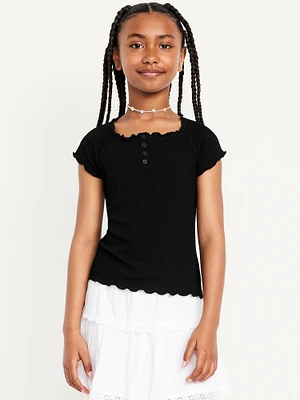 Fitted Short-Sleeve Lettuce-Edge Top for Girls