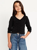 Fitted Long-Sleeve Ruched Top for Girls