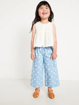 Sleeveless Button-Front Top and Cargo Pants Set for Toddler Girls