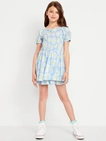 Printed Puff-Sleeve Smocked Dress for Girls