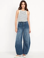High-Waisted Pull-On Barrel Jeans