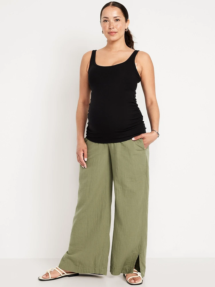 Maternity Rollover Waist Crinkle Gauze Wide-Leg Pants
