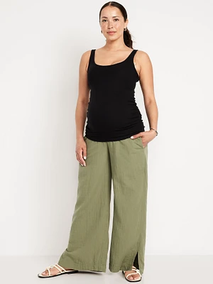 Maternity Rollover Waist Crinkle Gauze Wide-Leg Pants