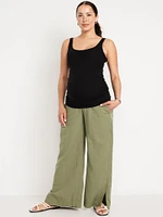 Maternity Rollover Waist Crinkle Gauze Wide-Leg Pants