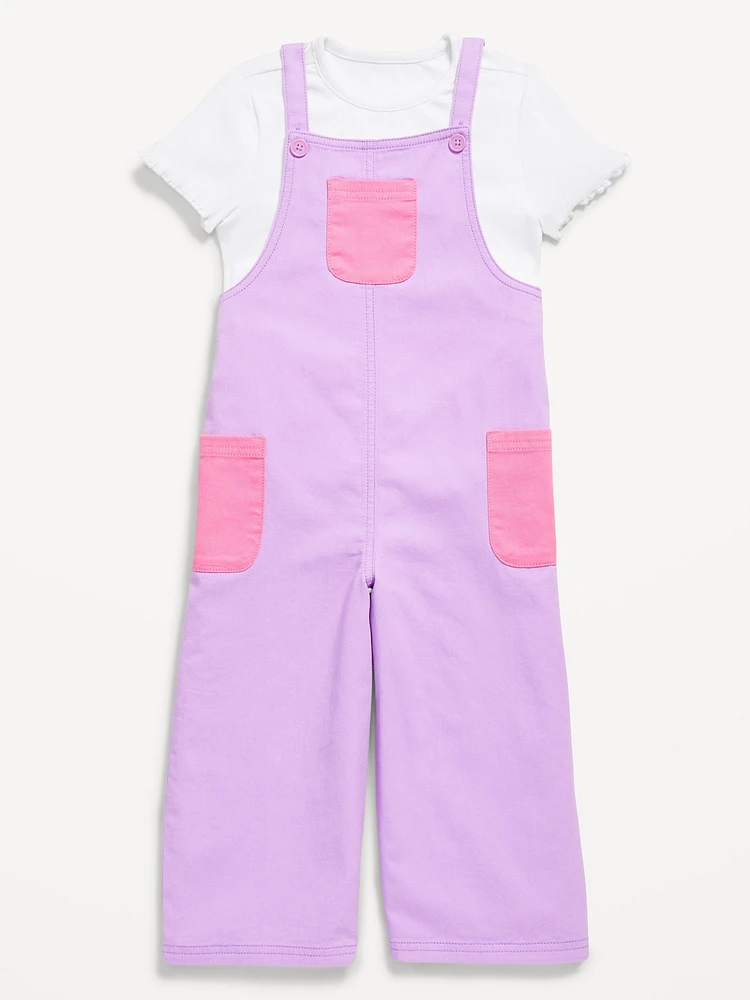 Short-Sleeve T-Shirt and Pocket Jumpsuit Set for Toddler Girls