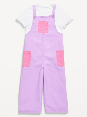Short-Sleeve T-Shirt and Pocket Jumpsuit Set for Toddler Girls