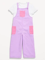 Short-Sleeve T-Shirt and Pocket Jumpsuit Set for Toddler Girls