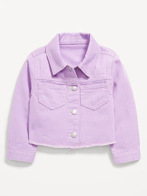 Cropped Twill Flower-Back Jacket for Toddler Girls