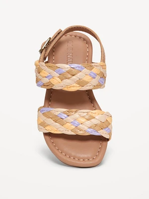 Faux-Leather Raffia Sandals for Toddler Girls