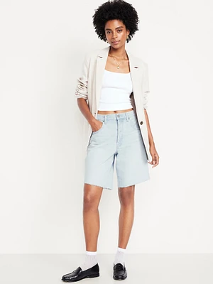 Mid-Rise Baggy Cut-Off Jean Bermuda Shorts - 9-inch inseam