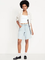 Mid-Rise Baggy Cut-Off Jean Bermuda Shorts - 9-inch inseam