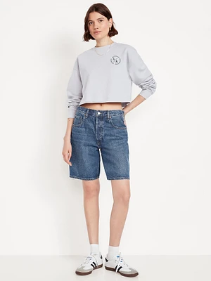 Mid-Rise Baggy Jean Bermuda Shorts - 9-inch inseam