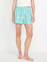 High-Waisted Poplin Boxer Pajama Shorts