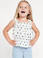 Printed Sleeveless Crinkle Jacquard Peplum Tank Top for Toddler Girls