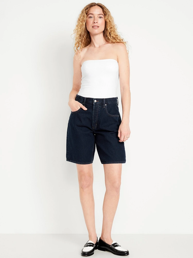 Mid-Rise Baggy Jean Bermuda Shorts - 9-inch inseam