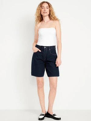 Mid-Rise Baggy Jean Bermuda Shorts - 9-inch inseam