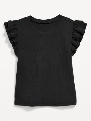 Fitted Short-Sleeve Ruffle-Trim Ribbed Top for Girls
