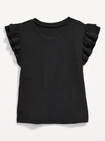 Fitted Short-Sleeve Ruffle-Trim Ribbed Top for Girls