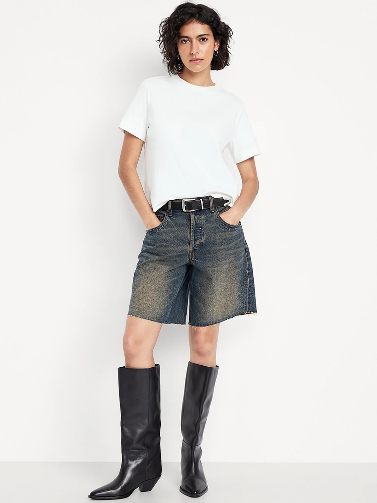 Mid-Rise Baggy Cut-Off Jean Shorts - 9-inch inseam