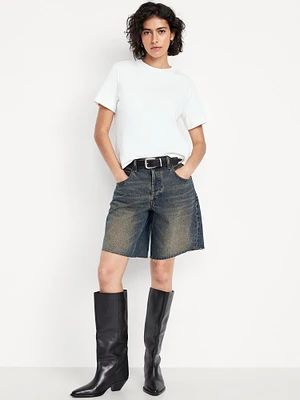 Mid-Rise Baggy Cut-Off Jean Shorts - 9-inch inseam