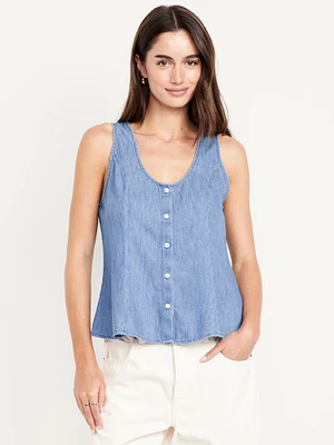 Button-Down Denim Swing Top