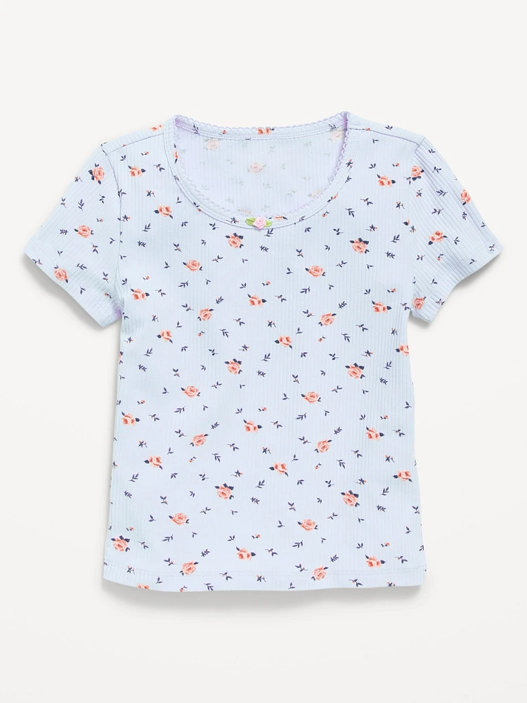 Printed Short-Sleeve Ribbed T-Shirt for Girls