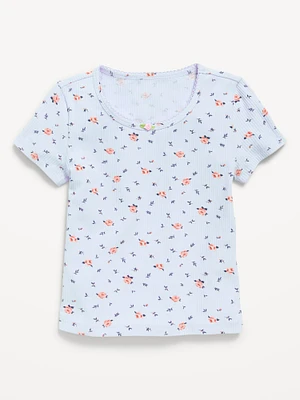 Printed Short-Sleeve Ribbed T-Shirt for Girls