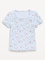 Printed Short-Sleeve Ribbed T-Shirt for Girls