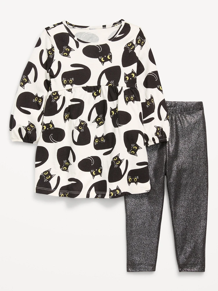 Long-Sleeve Dress and Leggings Set for Toddler Girls