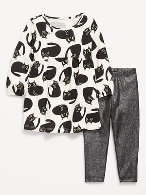 Long-Sleeve Dress and Leggings Set for Toddler Girls