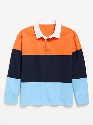 ong-Sleeve Color-Block Polo Shirt for Boys