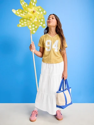 Printed Tiered Swing Midi Skirt for Girls