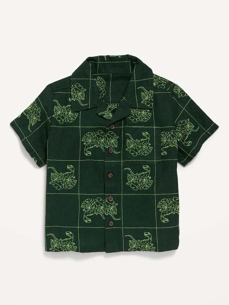 Printed Short-Sleeve Linen-Blend Shirt for Toddler Boys