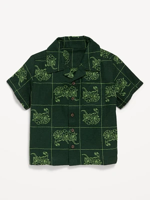 Printed Short-Sleeve Linen-Blend Shirt for Toddler Boys