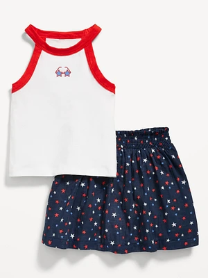 Fitted Halter Graphic Tank and Skort Set for Toddler Girls