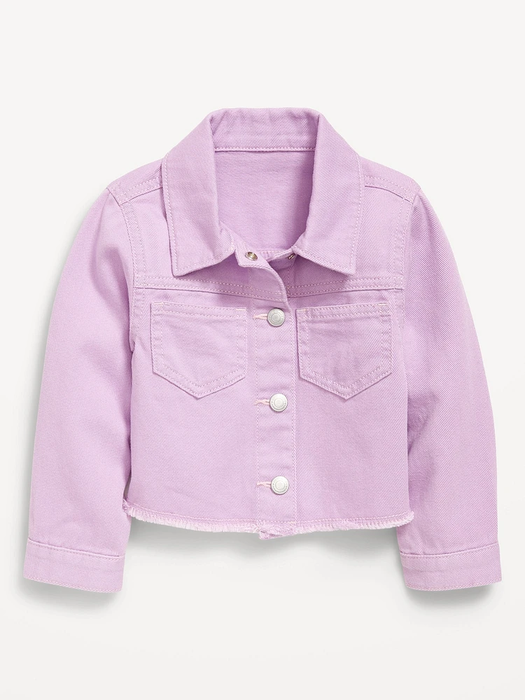 Cropped Twill Flower-Back Jacket for Toddler Girls