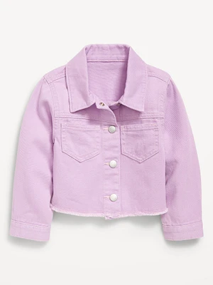 Cropped Twill Flower-Back Jacket for Toddler Girls