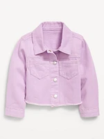 Cropped Twill Flower-Back Jacket for Toddler Girls