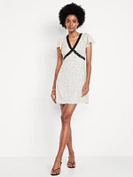 Fit & Flare Crepe Lace-Trim Mini Dress