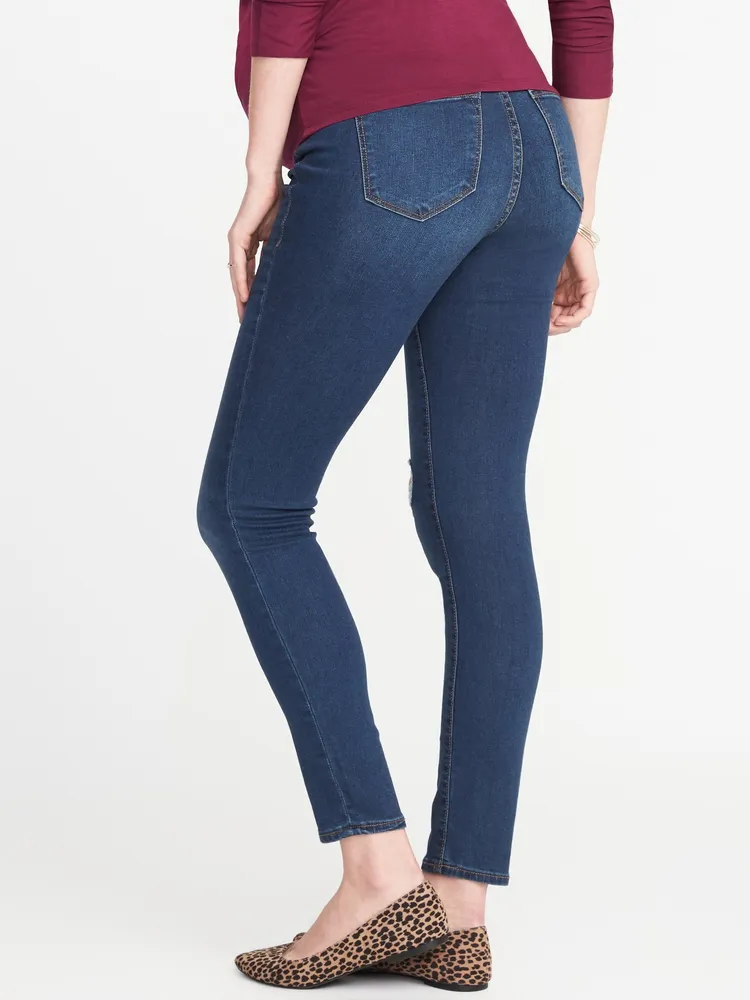 Maternity Rollover-Panel Side-Slit 360° Stretch Skinny Jeans