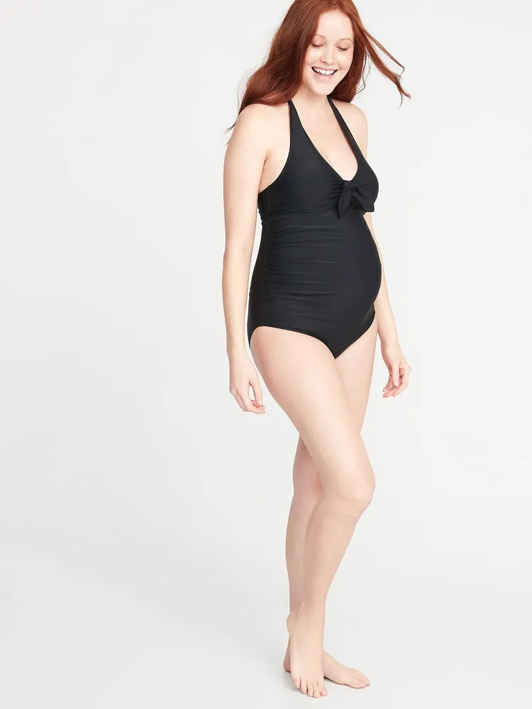 Maternity Halter V-Neck One-Piece Swimsuit