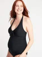 Maternity Halter V-Neck One-Piece Swimsuit