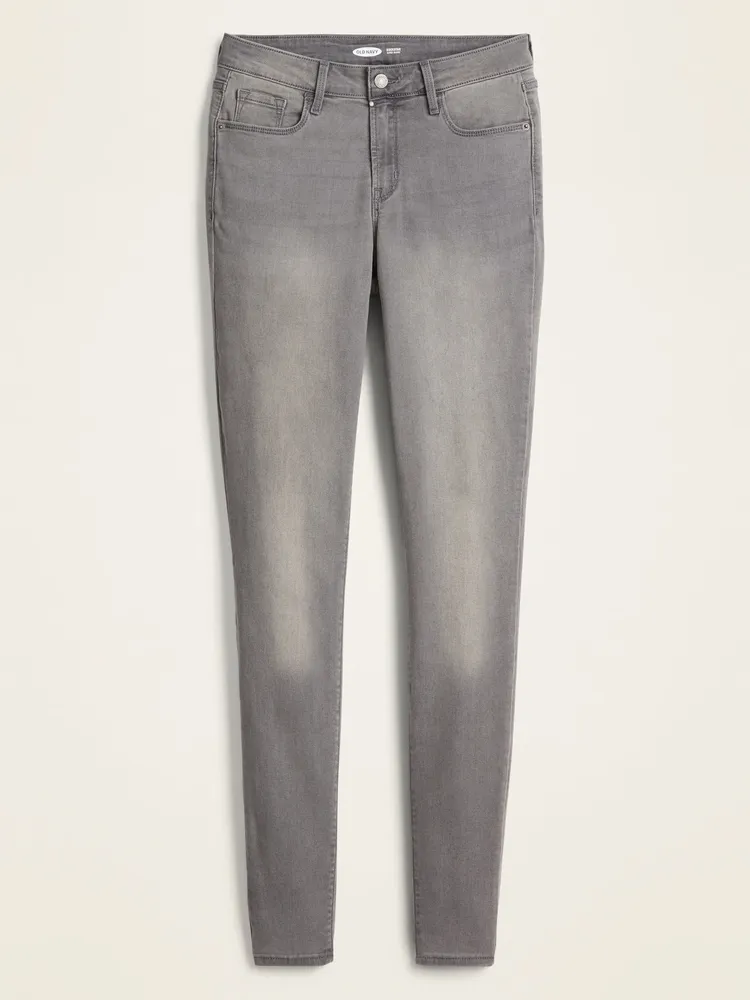 Mid-Rise Gray-Wash Rockstar Super Skinny Jeans for Women