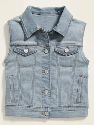 Fitted Button-Font Jean Vest for Girls