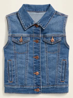 Fitted Button-Font Jean Vest for Girls